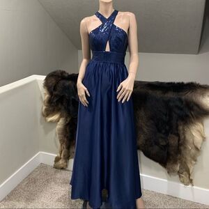 Stunning Shiny Satin Sequins Crisscross Halter Party Dress